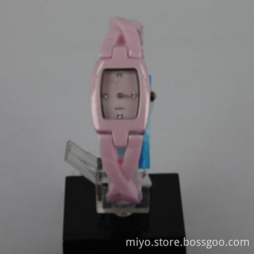 Pink Color Ceramic Watch with Embossed Pattern Dial, Japan Movement, Fancy, Stylish and Nice